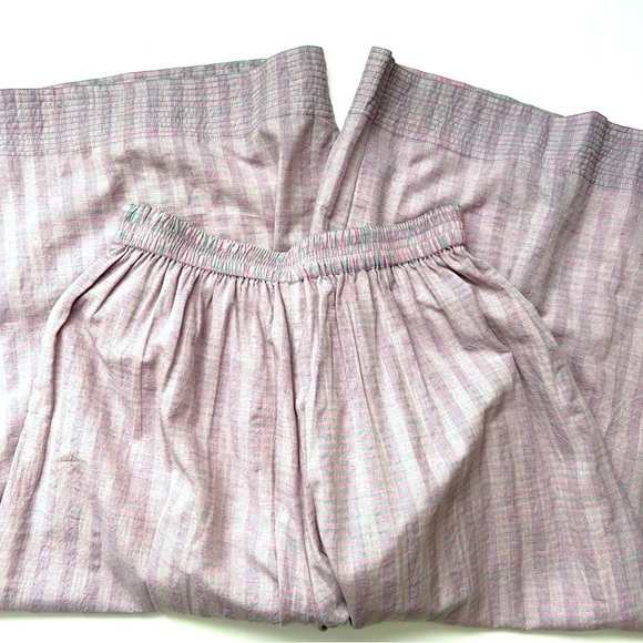 Anokhi Pink and Gray Striped Indian Cotton Wide Leg Crop Pants Culottes Size M - Picture 11 of 14